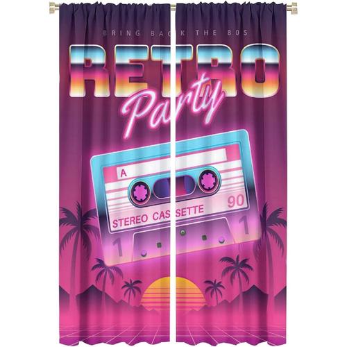 Rideaux Retro Des Annees 80 Et 90, Rideaux Occultants Rustiques A Bande Neon, Theme De Fete Disco Miami, Pour Chambre A Coucher, Rideaux De Fenetre A Passe-Tringle