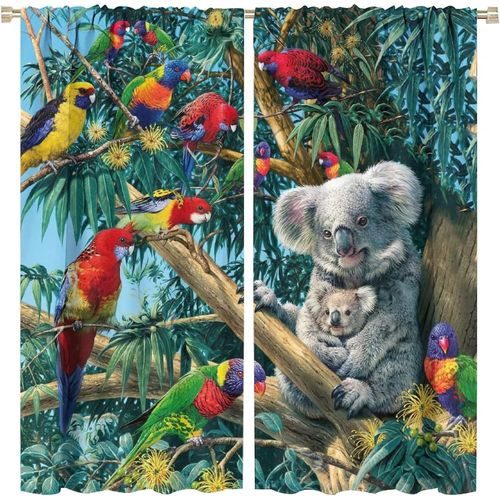 Rideaux Perroquets, Foret Tropicale, Ara Colore, Joli Koala, Rideaux Occultants ¿C Traitement De Fenetre Avec Passe-Tringle Pour Le Salon
