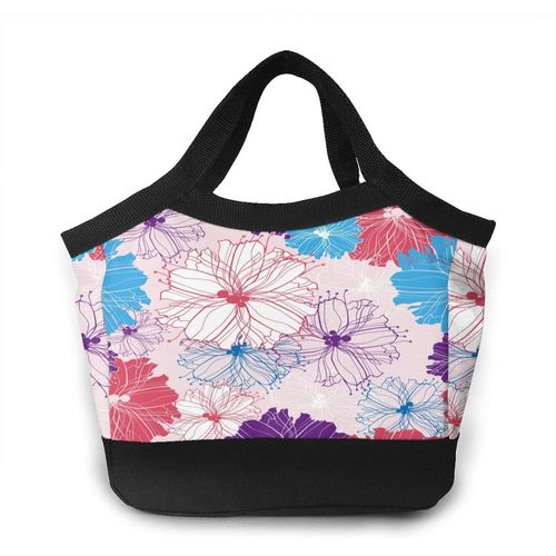 Alien Planet Star System in Space Portable Lunch Bag Tote Bags -Abstract Flower Pattern