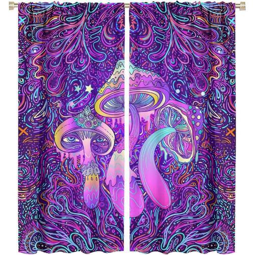 Rideaux Occultants Geometriques Abstraits En Forme De Champignon, Motif Neon, Champignon Magique Psychedelique, Traitement De Fenetre A Passe-Tringle Pour Chambre A Coucher