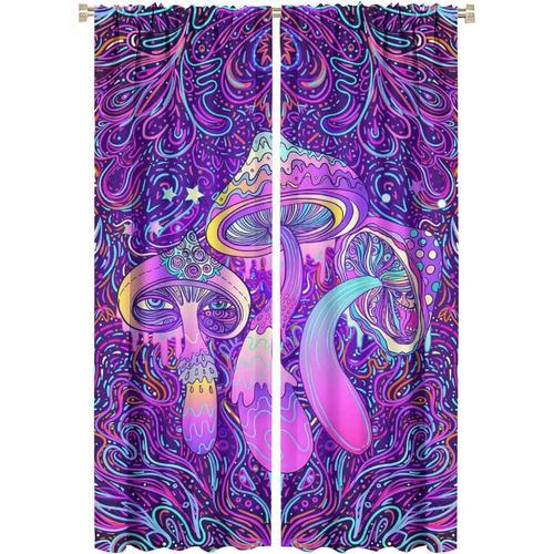 Rideaux Occultants Geometriques Abstraits En Forme De Champignon, Motif Neon, Champignon Magique Psychedelique, Traitement De Fenetre A Passe-Tringle Pour Chambre A Coucher