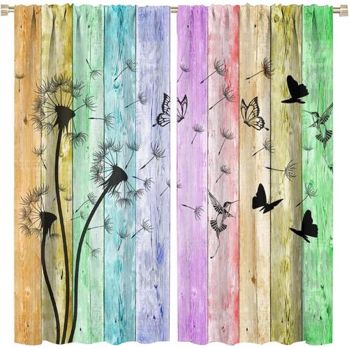 Rideaux De Pissenlit, Rideaux Occultants En Bois A Rayures Arc-En-Ciel, Papillon, Colibri, Pour Chambre A Coucher, Traitements De Fenetre A Passe-Tringle