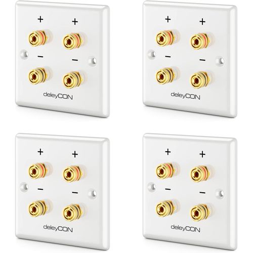 4 Pièces Prise Murale Multimédia Raccordement Haut-Parleurs Enceintes Plaque Murale Avec Prises Banane Pour 2 Haut-Parleur (Rouge/Noir) - Hifi Surround Sound System Home Cinéma Set[VIT691137]