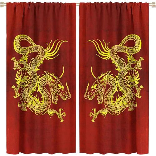 Rideau De Dragon Japonais, Rideaux Occultants Avec Epee De Dragon De Samoura? Japonais, Galaxie Fantastique, Bleu Cyan, Pour Chambre A Coucher, Rideaux De Fenetre A Passe-Tringle