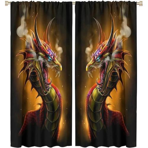 Rideaux De Dragon, Rideaux De Dragon Chinois Cool Orange Etincelle Fantastique, Rideaux Pour Fenetres