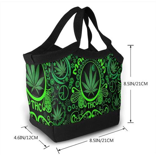 Portable Lunch Bag Tote Bags Isolé Leakproof-Green Marijuana Leaf Flag Weed