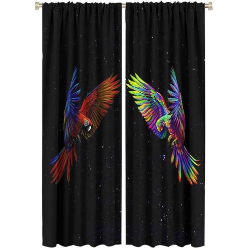 Rideaux Perroquets, Galaxie Cool Realiste Abstrait Arc-En-Ciel Ara Perroquet Rideaux Occultants Pour Chambre A Coucher, Rideaux Assombrissants Pour Chambre A Coucher