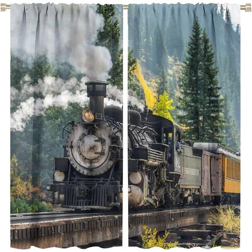 Rideaux De Train A Vapeur Vintage, Rideaux De Brume Blanche De Foret De Montagne De Train A Moteur Ancien Antique Pour Chambre A Coucher, Rideaux De Salon