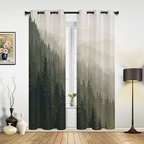 Rideaux Occultants Paysage Naturel Pour Chambre A Coucher, Traitement De Fenetre Vert Fonce Foret Brumeuse, Rideaux Assombrissants Doux Pour Decoration De Fenetre, Salon, Salle De Bain