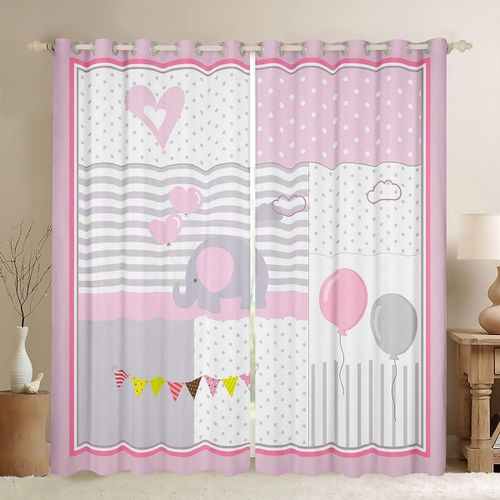 Rideaux De Fenetre D¡¯Elephant Kawaii, Rideau De Ballon De Dessin Anime, Rideaux De Fenetre A Points D¡¯Onde A Rayures, Decoration De Chambre Moderne, Rideau Gris Blanc Rose