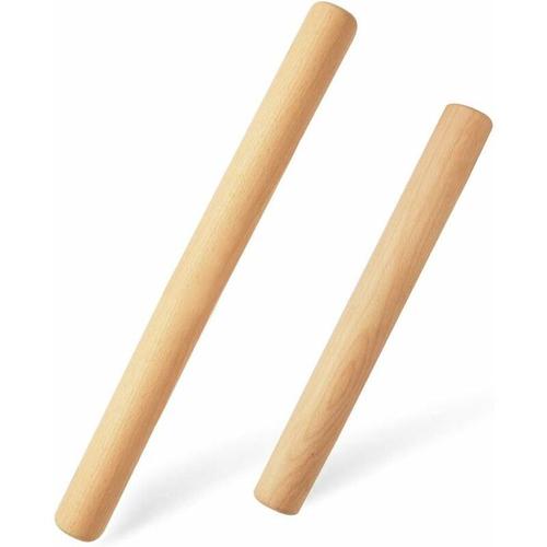 Rouleau À Patisserie - Laminoir Patisserie - Rolling Pin En Bois De Hêtre, Accessoire De Patisserie Parfait Pour Fondant, Pizza, Gateau Et Pate (2 Pièces Set)