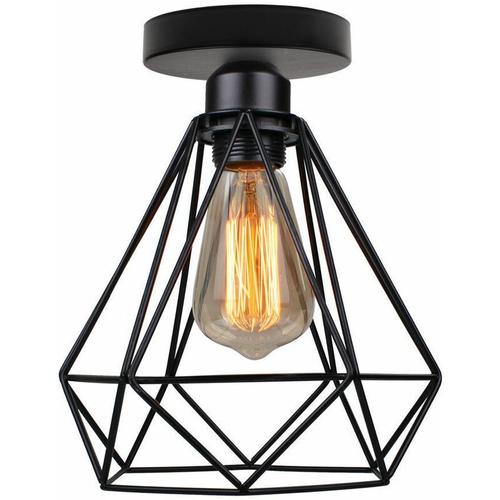 Plafonnier Industrielle En Métal Cage Carré,Br-Vie Lustre Abat-Jour Fer Luminaire E27 Lampe De Plafond Noir Pour Salon Chambre Bar (Diamant 20cm 1 Pack)