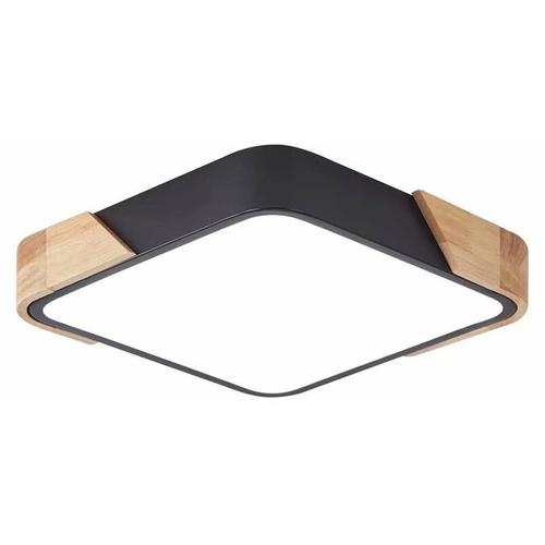 Br-Vie Led Plafonniers, Luminaire Plafonnier En Bois Moderne Noir, Plafonnier En Bois De Forme Carrée, 24w, 30cm 30cm, 6500k Blanc Froid [Classe Énergétique A++]