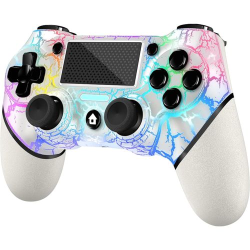 Oled Manette Pour Ps4, Contrôleur Sans Fil Pour Ps4/Slim/Pro/Pc Windows,Conception Personnalisée De Fissures Blanc Avec Lampe Rgb,Batterie De 1000mah Et Prise Audio De 3,5mm! (Blan[Vit691805]
