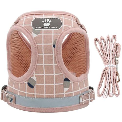 Bette No Pull Dog Vest Harnais Clip Arrière Pour Petits Chiens,Chiot,Laisse En Nylon De 1.2m,Harnais Réglables En Tissu De Maille(S,Rose)