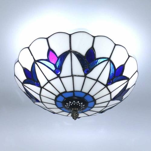 Plafonnier De Style Tiffany Lustres Vintage Lumière Vitrail Plafonnier Encastré Lampes (9,8 Pouces)