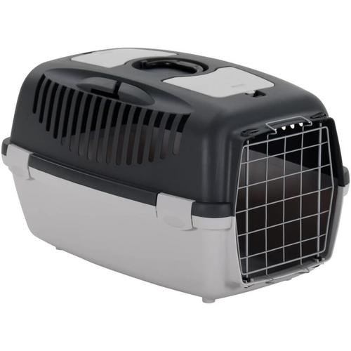 Cage De Transport Animaux De Compagnie Gris Noir 61x40x38 Cm Pp