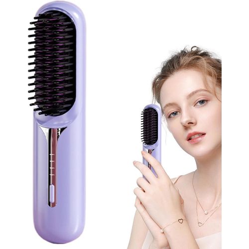 Anwxai-Fer À Lisser Pour Femme,Peigne Lissant Sans Fil | Peigne En Céramique Rechargeable À Chauffage Rapide : Peigne Chauffant Sans Fil,3 Réglages De Température,Brosse