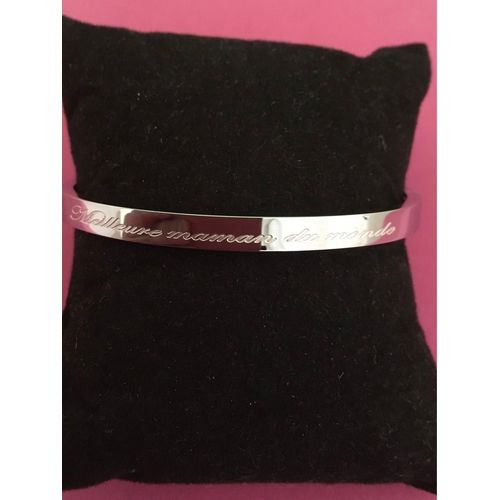 Idée Cadeau 🎁 Bracelet Jonc Argent,Inscription Des 2 Côté Meilleure Maman Du Monde, 5 Mm De Largeur, Livré Avec Sa Pochette Cadeau 