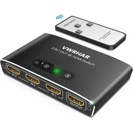 anwxai-Multiprise Hdmi Aluminium 3 Entrées Vers 1 Sortie Avec Télécommande-Splitter 4K 3D 1080P Hdr Compatible Ps5 Ps4 Xbox Blu Ray Lecteur Dvd Pc Tv Box