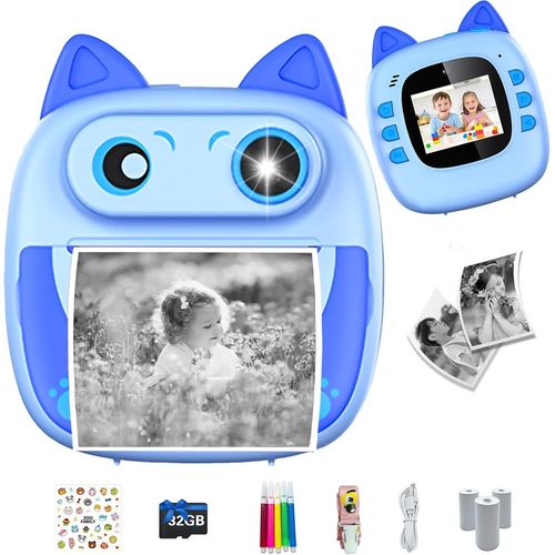 anwxai-Appareil Photo Instantané Enfant,Appareil Photo Enfant 48Mp 1080P Hd Avec Carte 32Gb & 3 Rouleaux Papier Photo,Noël Anniversaire Jouets Cadeau Pour Filles Garçons 3 À 12 Ans