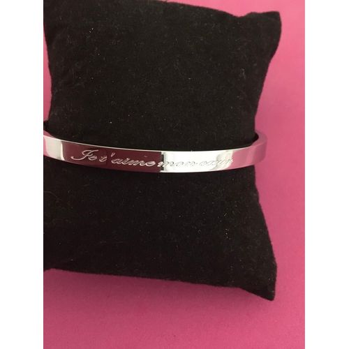 Idée Cadeau 🎁 Bracelet Jonc Argenté,Inscription Des 2 Côté Je T¿Aime Mon C?ur, 5 Mm De Largeur, Livré Avec Sa Pochette Cadeau 