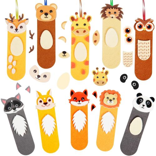 anwxai-10 Kits Bricolage Marque-Pages Animaux Avec Autocollant Pour Enfants Activité Manuelle Diy Signets D'Animaux Pour Garçon Fille Loisir Creatif