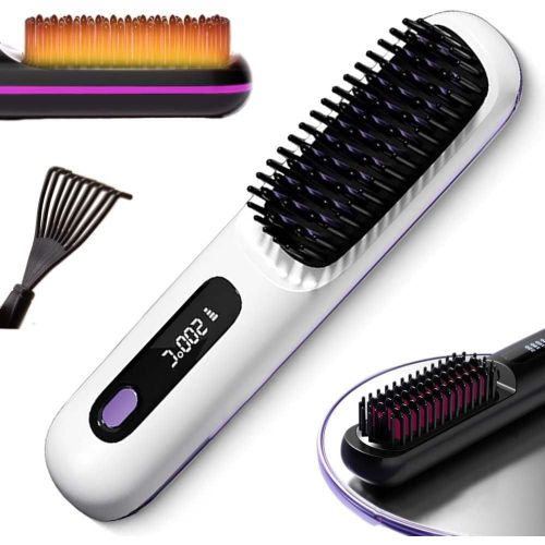 Anwxai-Numoya Go Brush Pro,Petite Brosse Lissante Portable Gobrush Pro,Lisseur De Voyage,Peigne 2 En 1,Fer À Lisser Chaud Sans Fil,Lisseur Et Fer À Friser For Femmes(Blanc)