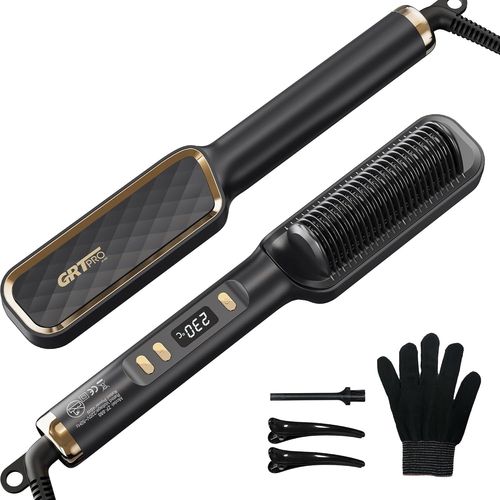 Anwxai-Brosse Lissante Pour Cheveux,Lisseur Cheveux Céramique Fer À Lisser Peigne Chauffant 2 En 1,Ptc Céramique Anti-Brûlure,30 Réglages De Température(80¿ 230¿) Affichage Led Pour Femmes