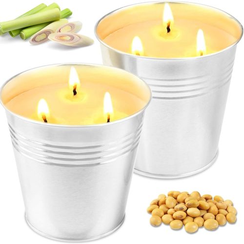 Anwxai-Lot De 2 Grandes Bougies À La Citronnelle Pour L'extérieur,En Cire De Soja Naturelle,Avec 3 Mèches,Parfum Citronnelle,Idéal Pour Le Camping,Le Pique-Nique,La Terrasse,Durée De