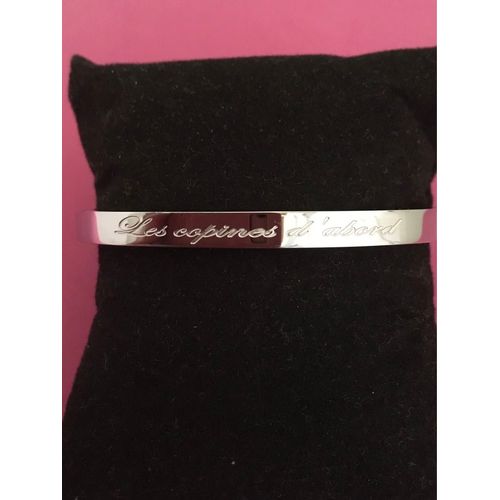 Idée Cadeau 🎁 , Bracelet Jonc Argent, Avec Inscription De Chaque Côté Les  Copines D¿Abord, Peut Rester Au Poignet, 5 Mm De Largeur , Livrée Avec Sa Pochette Cadeau 