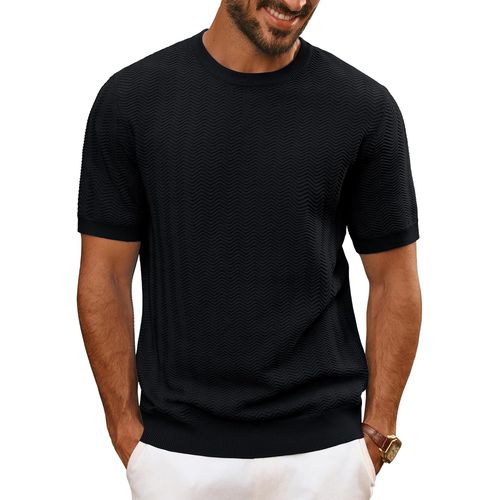 Mens T Shirt Regular Fit Short Sleeve Crew Neck Textured Knit T-Shirt