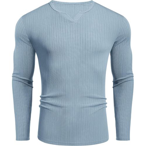 Mens Ribbed Long Sleeve T Shirt Casual Leisure Textured T-Shirt