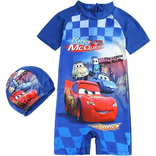 2 Pièces Cars Maillot De Bain Avec Bonnet De Bain,M-Ccqueen Maillot De Bain,Bain Costume Avec Chapeau Filles,Enfant Manche Courte Short Vêtements Été Plage Piscine Enfants 2-4 Ans