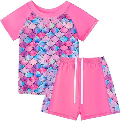 Girl's Anti-Uv Two Piece Swimsuit Anti-Uv Short Sleeve Swimsuit For Girls 4-9 Years