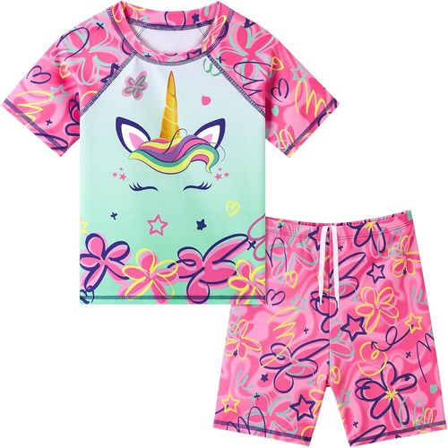 Girls Upf 50+ Uv Block Short Sleeve Swimsuit Summer Beach Swimming Swimwear