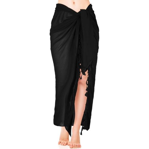 Women's Beach Sarong Sarong With Tassel Cover Up Swimwear (Black),As Picture Shown,M