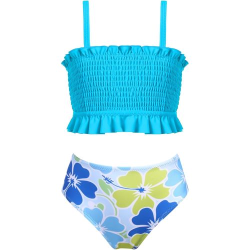 Girls' Bathing Suit Smocked Swimsuit With Ruffles Tankini Adjustable Straps Flowers Bikini Briefs Bikini Swimsuit 5-13 Years