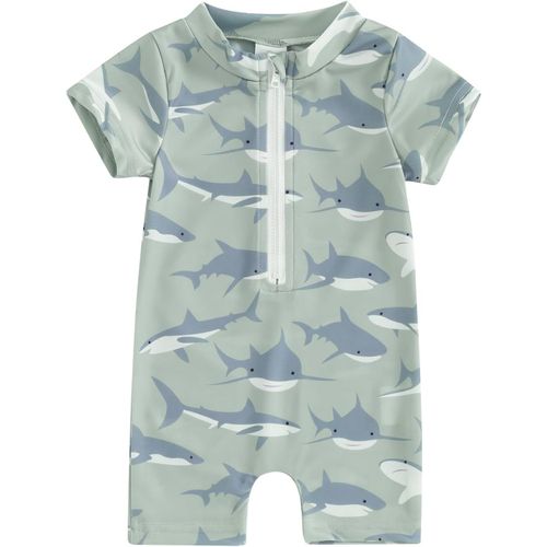 Kids Rashguard Short Sleeve Zip Up Whale Dinosaur Print Swimsuit