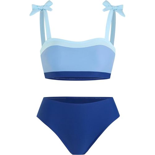 Maillot De Bain 2 Pièces Pour Filles-Maillot De Bain À Rayures-Couleurs Contrastées-7 À 14 Ans