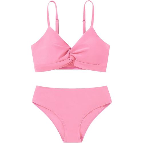 Girls 2 Piece Swimsuits-Criss Cross Bikini Top With Chest Padding High Waist For Teen Girls 9-16 Years