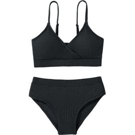 Girls 2 Piece Swimsuit Spaghetti Ribbed Swimsuit High Waist Brazilian Crop Top Beach Swimwear For Teens Kids 8-14 Years