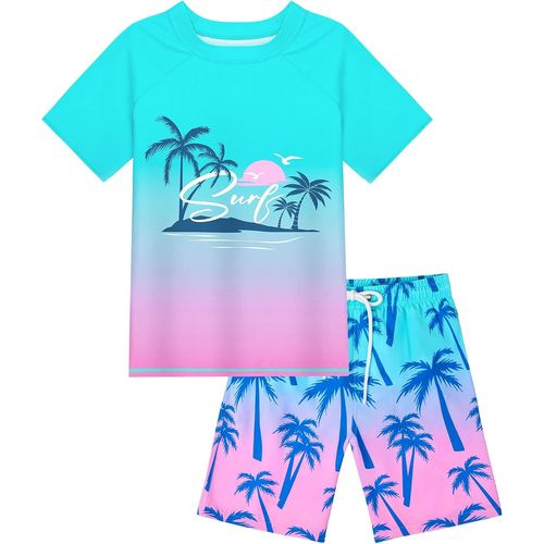Maillot De Bain 2 Pièces Rashguard À Manches Courtes Pour Garçons Avec Maillot De Bain