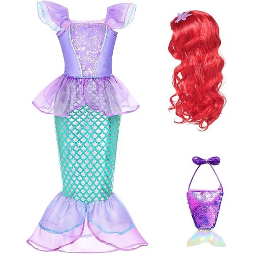 Fille Robe De Princesse Sirène Déguisement Ariel Petite Sirène Ariel Costume Et Accessoires Fête Costume Halloween Noël Partie Carnaval Cosplay Enfant Robe De Soirée,3-9ans