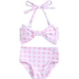 Girl's 2 Piece Swimsuit Floral Print Bikini Top With Bowknot+Swim Shorts Swimsuit