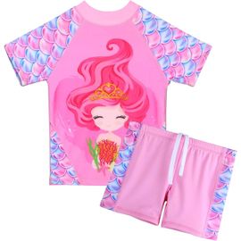 Teens 2pcs Swimwear Shorts Girls Swimming Costume Swimsuit 3-14y Kids Pink Swimwear Summer Beach Swimming Clothes For Girl Outfit Sunsuit