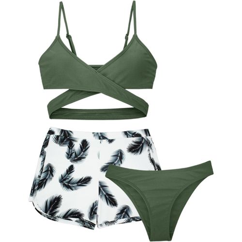 Girl 3 Piece Swimsuit Bikini With Tropical Print Swimsuit With Shorts Cover Up 8-14 Years