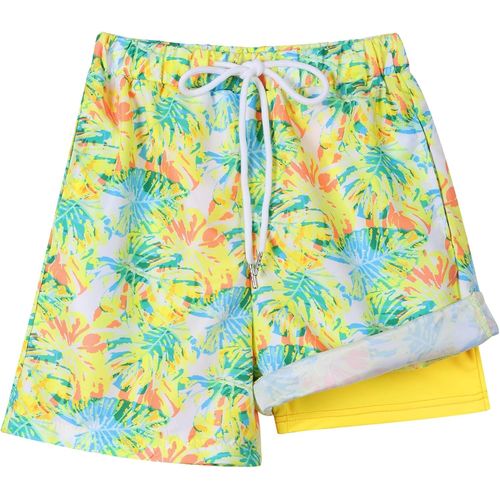 Boy's 2 In 1 Quick Dry Swim Shorts With Boxer Compression Liner 2 In 1 Swim Trunks With Pockets Summer Beach Surf 4-16 Years