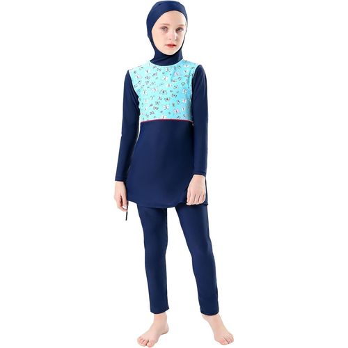 Modest Muslim Girls Upf 50+ Uv Hijab 3 Piece Swimsuit Long Sleeve Swimsuit With Short Pants