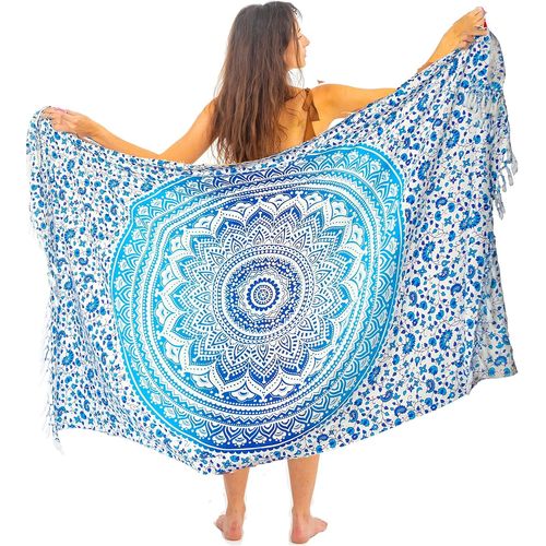 Women's Beach Pareo Large Size With Fringes Bikini Cover Boheme Oriental Xxl Long Dress Skirt Tapestry Scarf Rayon/Cotcoton Hoome Sarong 180 X 110 Cm
